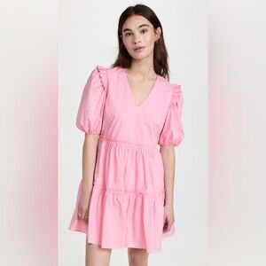 English Factory Ruffle Puff Sleeve Pink Tiered Mini Dress Plus Size 1X